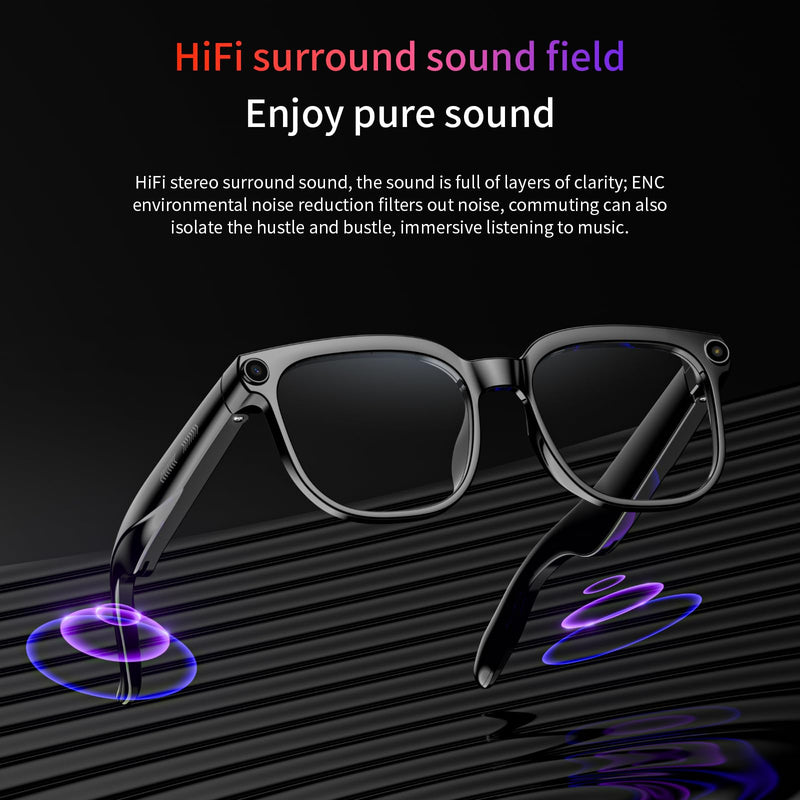 AI Smart Glasses 8MP HD Camera, with 6-Axis EIS Stabilization Video Recording, Real Time Translation, 4K Glasses Object Recognition, Voice Assistant, Dual Mic Open-Ear Speakers for Women Men(2 lenses)