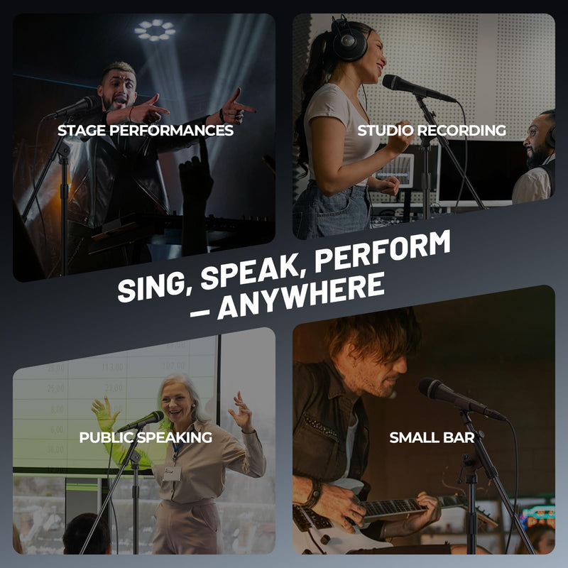 Phenyx Pro Vocal Microphone, Supercardioid Dynamic Mic with 16.4 ft XLR Cable, Mic Clip, Storage Bag, Wired Handheld Microphone for Singing, Stage, Studio, Karaoke (PM-26S)
