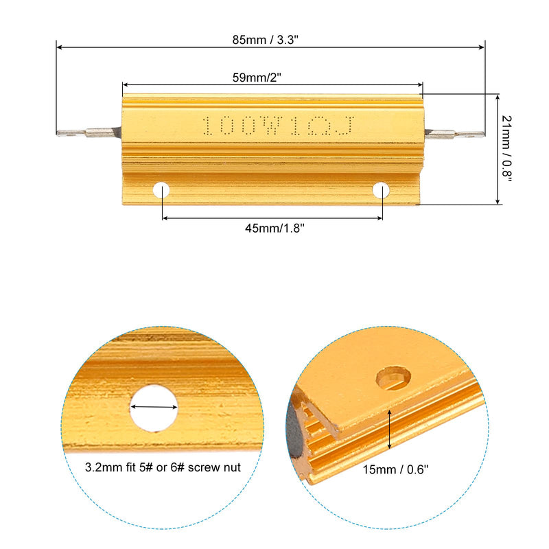 PATIKIL 100W 1 Ohm Aluminum Shell Resistor, 4 Pack Aluminum Housing Resistor Housed Case Wirewound Resistors Screw Tap Power Resistor 5% Tolerance, Golden