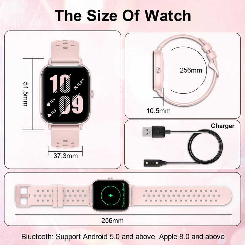 Smart Watches for Women,1.43" & 1.83" HD Watch with Calls and Messages/Heart Rate/Sleep/Female Cycle,Fitness Tracker Smartwatch for Android/iOS Compatible,Pink & Pink/3 Watch Straps