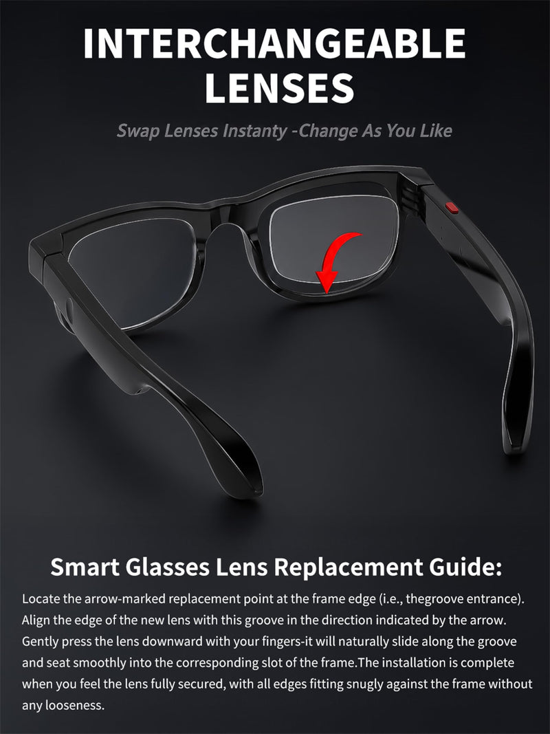 FEISEDY AI Smart Glasses with AI Assistant for Travel & Daily Use B0476 | Interchangeable Sunglasses Lenses,Open-Ear Bluetooth Audio, Music & Hands-Free Calls