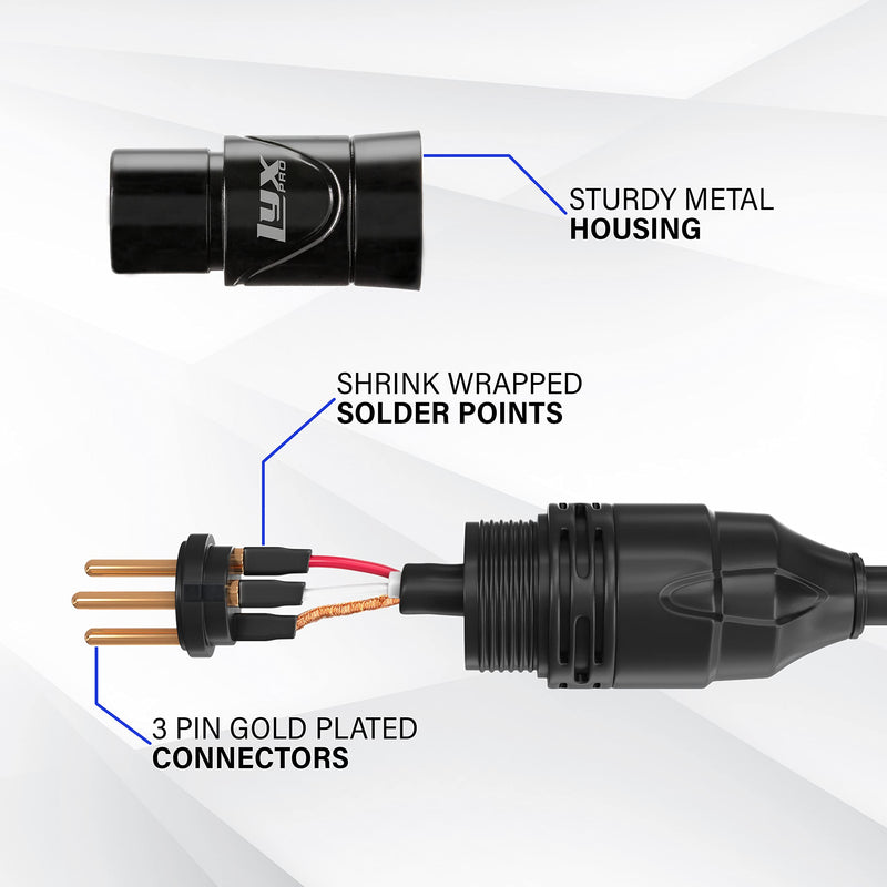 LyxPro 1.5 Feet Right Angle XLR Male to Female 3 Pin Mic Cord for Powered Speakers Audio Interface Professional Pro Audio Performance Camcorders DSLR Video Cameras and Recording Devices - Black 1.5 Ft. Angled Male