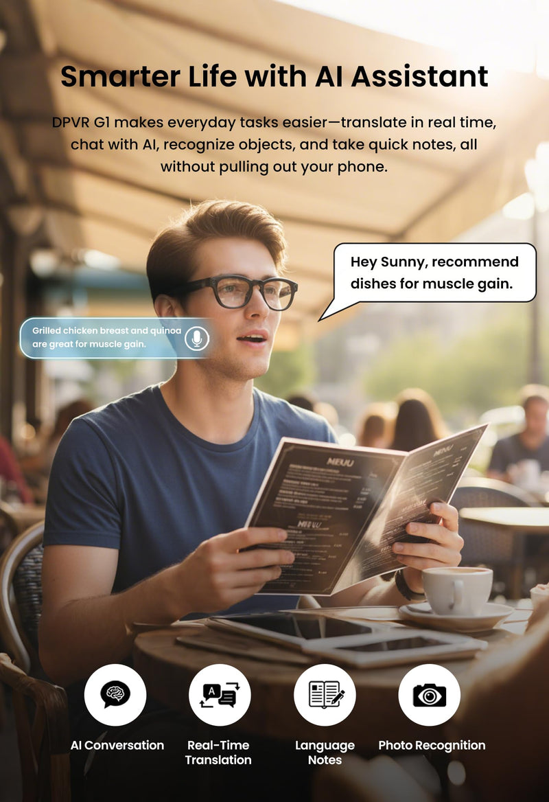 G1 AI Smart Glasses with Camera and Bluetooth, 8MP Video Recording Glasses | Camera glasses with AI translation, visual recognition, voice assistant, Bluetooth audio and hands-free photo/video capture G1 Carbon Black