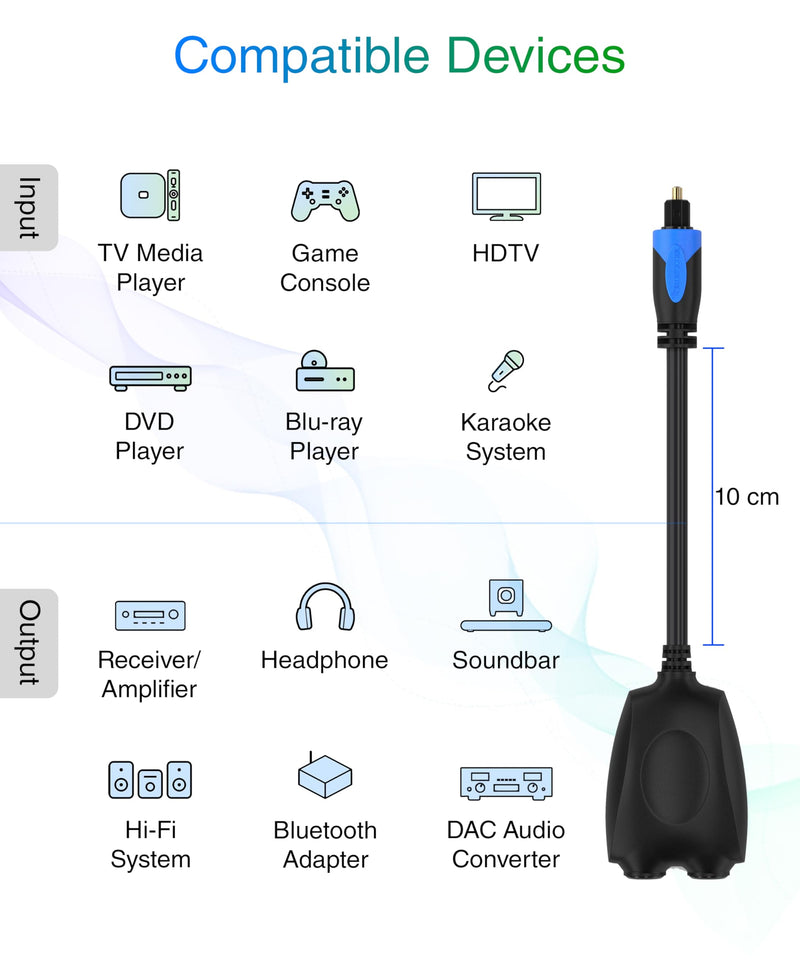 [AUSTRALIA] - BlueRigger Digital Optical Audio Splitter 1x2 (1 in 2 Out Unidirectional Toslink Splitter, Support LPCM2.0, Dolby Digital, DTS 5.1)- for Home Theatre, Xbox, DVD, TV, Receiver, Sound Bar Toslink Passive Splitter 