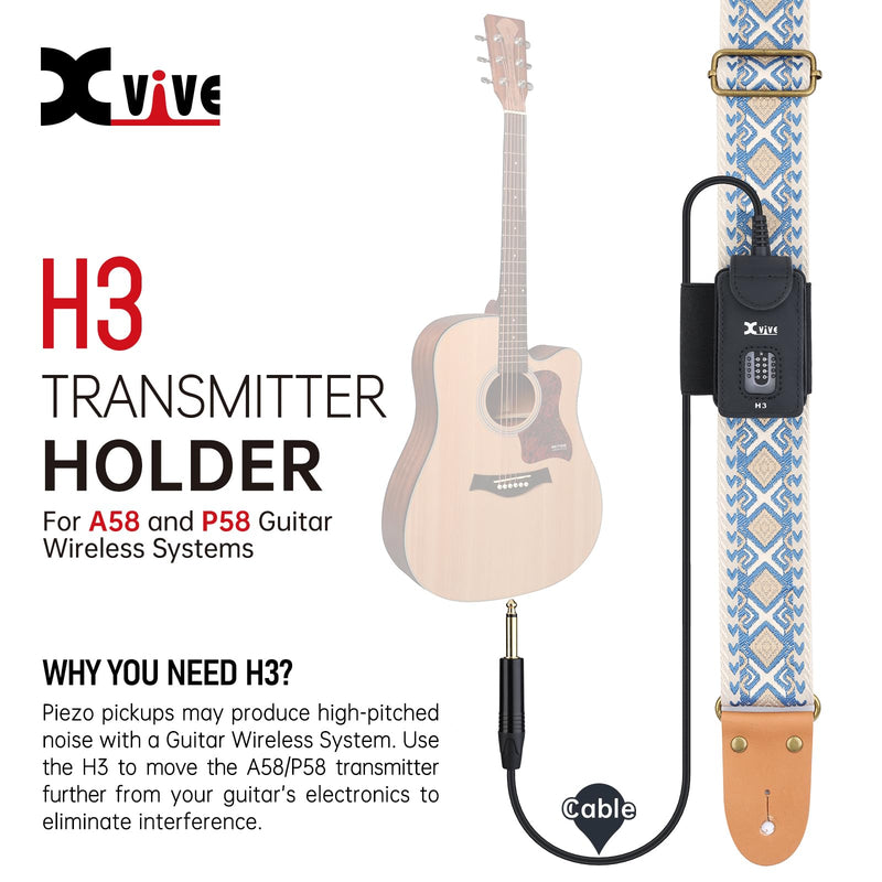 H3 Transmitter Holder for A58 and P58 Guitar Wireless Systems,with ¼” TS male to ¼” TS Female Adapter Black H3 holder