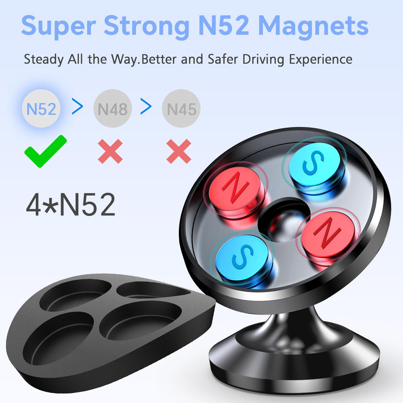 【 2-Pack 】 Magnetic Phone Holder for car Dashboard [ Strong Magnet ] [ 4 Metal Plate ] iPhone Magnetic Phone Mount for car, [ 360° Rotation ] Universal Dash Car Mount Fits All Cell Phone