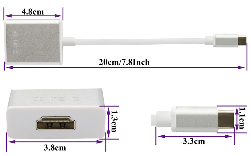 AAOTOKK Type C to HDMI Adapter, Type C Male to HDMI Female (3840 x 2160) 4K 60Hz Converter Cable, 4K UHD Screen Display for Samsung Galaxy S10+/S10/S9,Surface Book 2, Dell XPS,ect(20cm/8inch-HDMI)