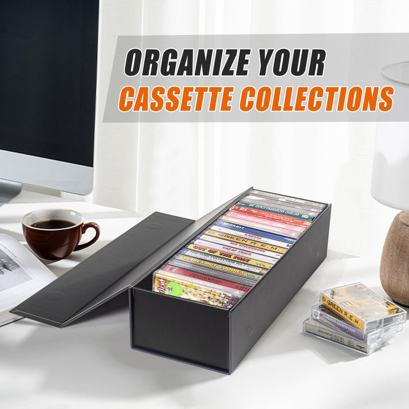 tutata Cassette Tape Storage Box, Cassette Tape Holder 14.25 x 4.5 x 3 Inch, Store Up to 20 Cassette Cases – 1 Pack