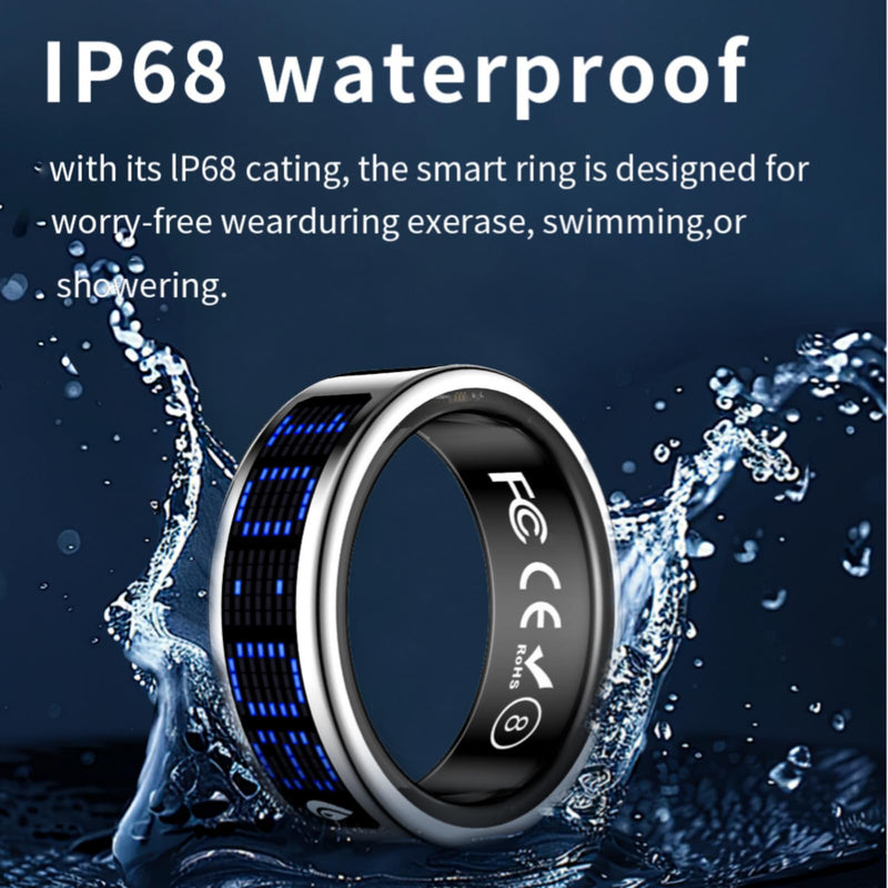 Yihou Smart Ring with Display Heart Rate Monitor Sleep Tracking Step Counter Call Number Display Multi-Sport Modes Gesture Control IP68 Waterproof Fitness Ring Health Tracking Ring for Men Women Silver #8(2.25 inch)