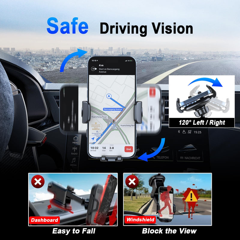 [2026 NEW] Car Phone Holder for Vertical/Horizontal Vent【Upgraded Metal Hook Clip】【Wider Clamp&Fit Thicker Case】Universal Cellphone Stand Car Mount Cradle for iPhone 17 Pro Max 16 15 14 13 Air Android
