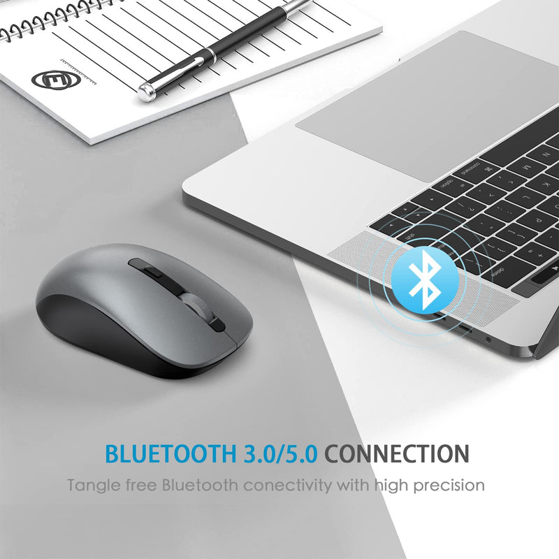Bluetooth Mouse, J JOYACCESS 2.4G Wireless Bluetooth Mouse Dual Mode(Bluetooth 5.0/3.0+USB), Computer Mice for Laptop/Computer MacBook/Windows/MacOS/Android -Iron Gray Iron Gray