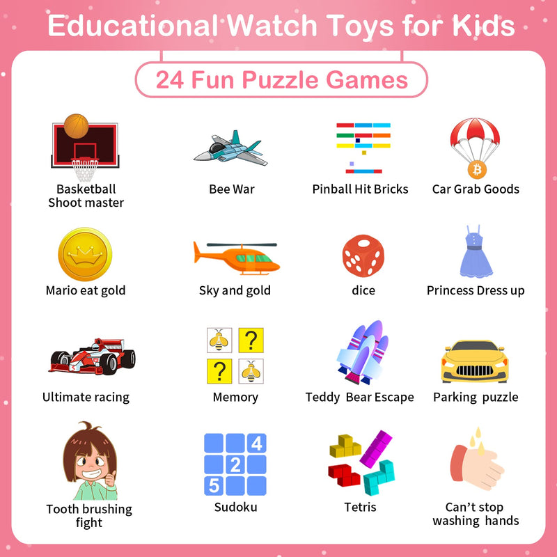 Phyulls Kids Smart Watches Girls *2, HD Touchscreen Kids Watches with Video Camera Music Player Alarm Pedometer Learn Card Audio Flashlight 12/24hr Gift for 3-12 Year Old Girls