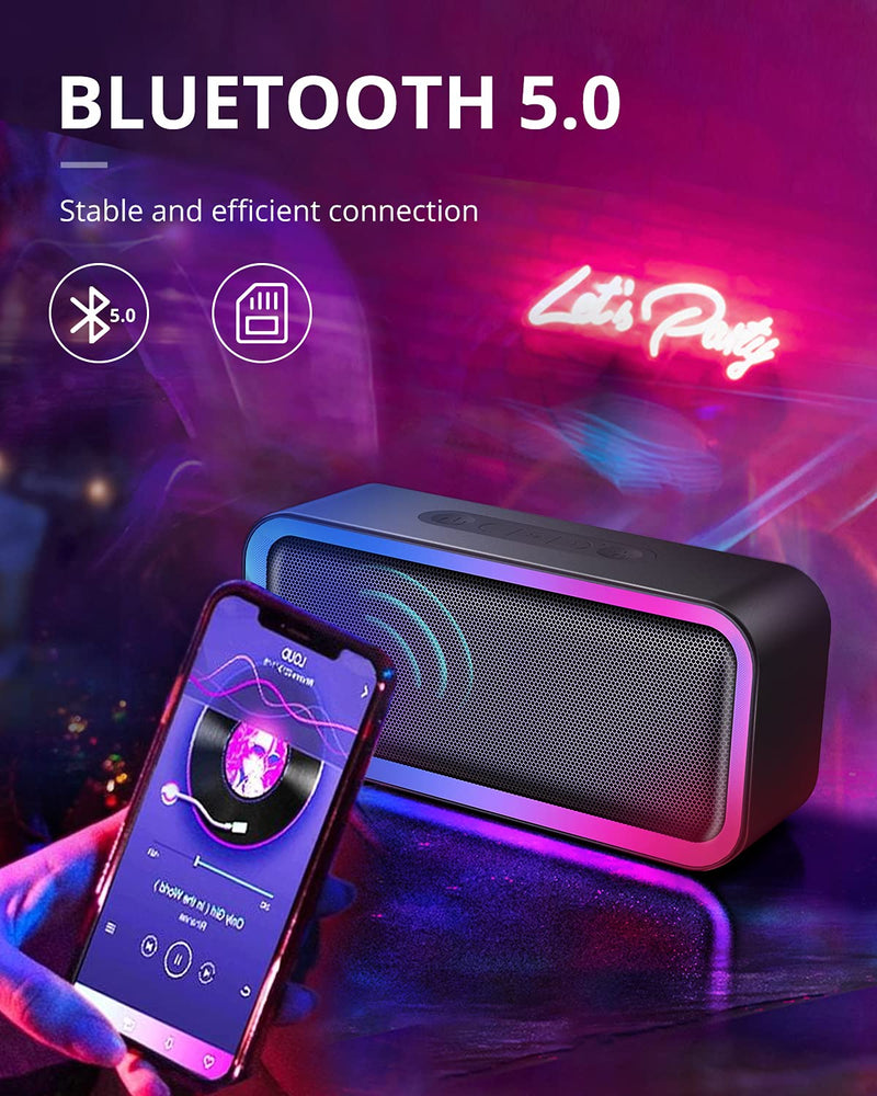 Kunodi Bluetooth Speaker, Bluetooth 5.3 Wireless Portable Speaker with 10W Stereo Sound, Party Speakers with Dynamic RGB Light,18-Hour Playtime,IPX5 Waterproof Speakers for Outdoors, Travel Black