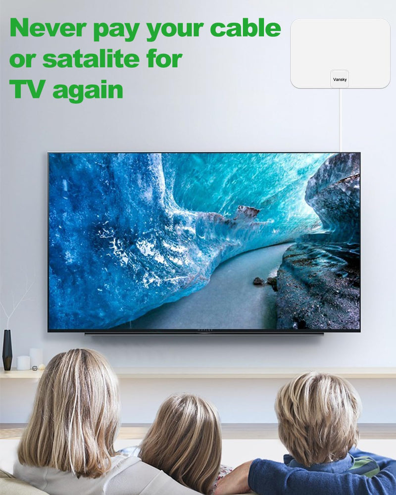 TV Antenna Indoor, Digital Amplified Indoor HDTV Antenna, 1080p VHF UHF Television Local Channels Detachable Signal Amplifier and 16.5ft Long Coax Cable White