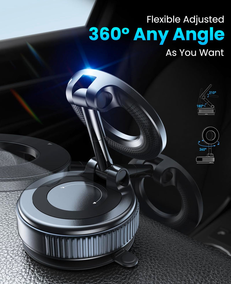 Jononser Magnetic Car Phone Holder for MagSafe, Nano-Gel Suction Cup Car Phone Mount for Car Dashboard & Windshield, Pocket-Size Foldable 360° Adjustable Car Mount for iPhone 17 16 15 14 13 12 Series Black Nano-Gel Grip