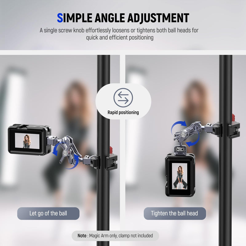 NEEWER Lightweight Magic Arm, Articulating Friction Arm with 1/4" Screws, Retractable Anti Twist Locating Pin & 360° Ball Head for Camera Field Monitor, Compatible with SmallRig Cage, UA070