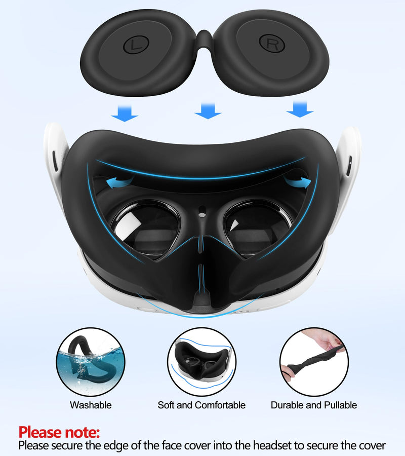 Silicone Cover Set Compatible with Oculus/Meta Quest 3, VR Accessories Protective Cover Includes Controller Grips, Front Shell Headset Cover and Face Cover (Black) Black