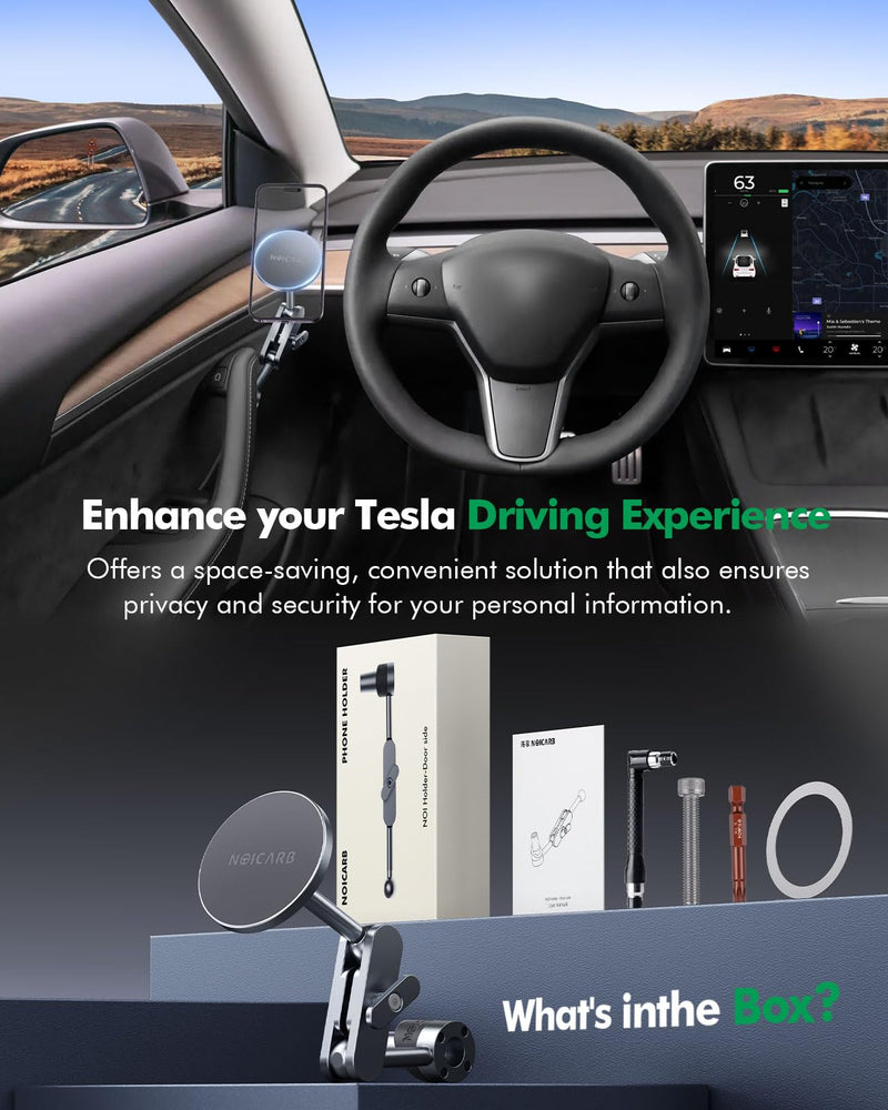 for Tesla Phone Mount,for Mag-Safe Door-Install Phone Holder, Compatible with Model Y/YL(2026-2019) & Model 3 (2023-2017), Magnetic Car Phone Mount for iPhone 17/16/15/14/13/12, Tesla Accessories 2025-2022 Model Y, 2023-2021 Model 3, Drive Seat