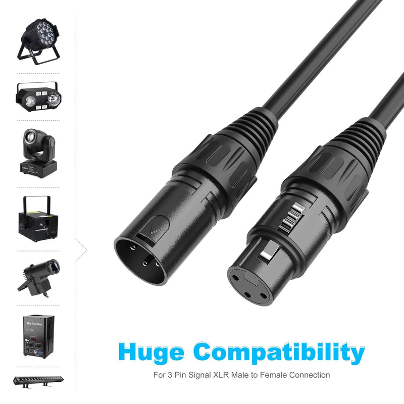 MFL. 50 ft Flexible DMX Cable 22AWG 3 Pin Signal (XLR Compatible) Male to Female Wire for Stage Lighting DJ Lights, 110 Ohms Impedance, Black, Pack of 1