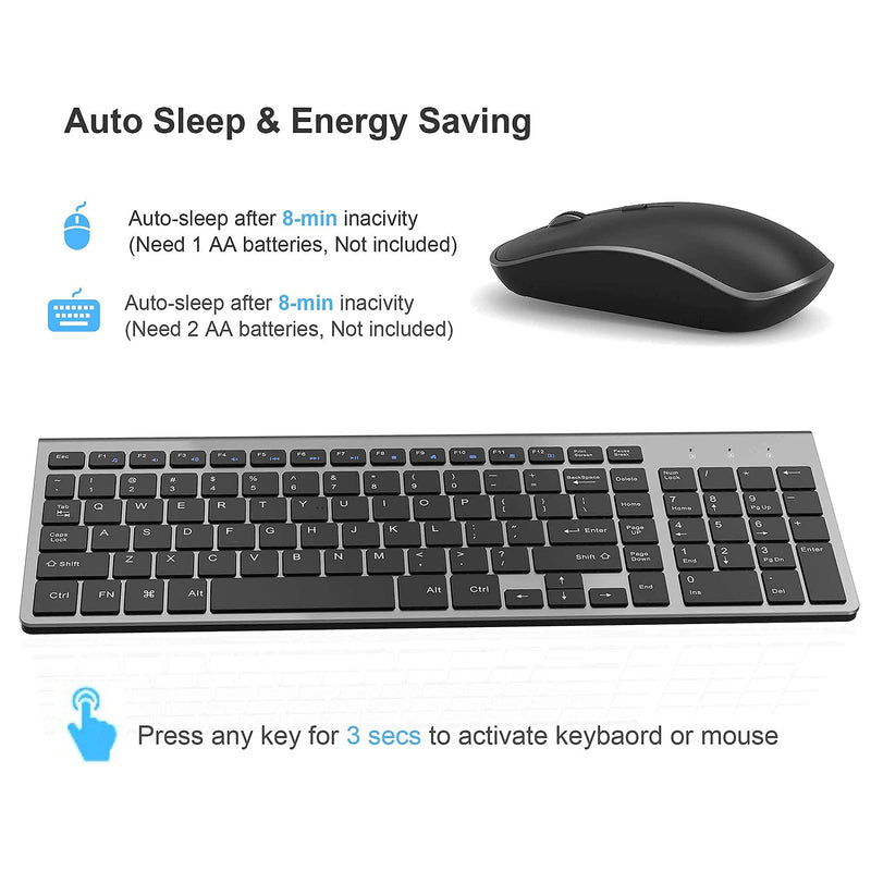Wireless Keyboard and Mouse,J JOYACCESS 2.4G Ergonomic and Slim Wireless Keyboard Mouse Combo Designed for Computer,Windows, PC, Laptop,Tablet - Black Grey