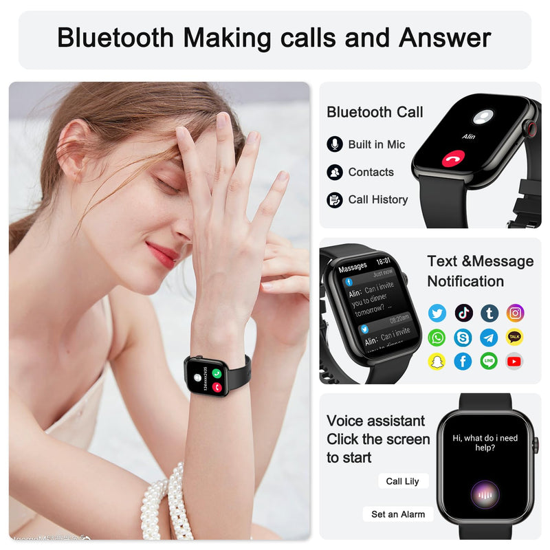 Smart Watch for Men Women Fitness: Waterproof Make/Answer Call Smart Watches for Men Digital Mens Watches Running Step Tracker Smartwatch Android Phones iPhone Samsung Compatible Heart Rate Monitor Black