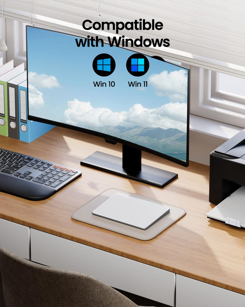 ProtoArc T1 Plus Bluetooth Trackpad for Win 11/10, White Silver | Large 6.4" touch surface, supports 3-device switching via Bluetooth. No USB receiver needed. Rechargeable and Multi-Gesture. White and Silver