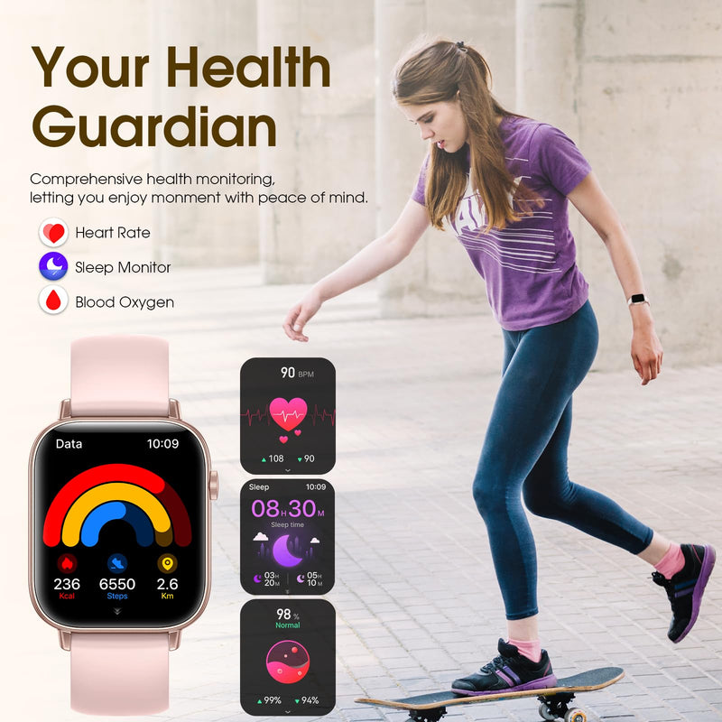 x2 Smart Watch, 1.83" HD with Calls and Messages/Heart Rate/Sleep/Female Cycle,Fitness Tracker Smartwatch for Android/iOS Compatible,Silver & Rose Gold