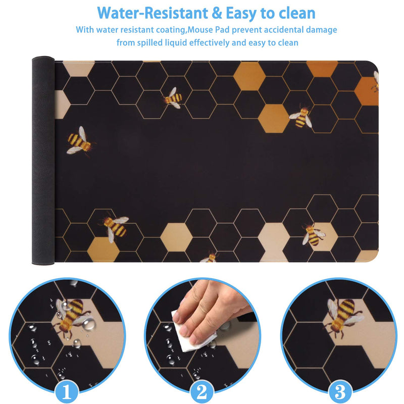 iCasso Extended Gaming Mouse Pad (35.4x15.7 in), Large Non-Slip Rubber Base Mousepad with Stitched Edges, Waterproof Keyboard Mouse Mat Desk Pad for Work, Game, Office, Home - Honeycomb