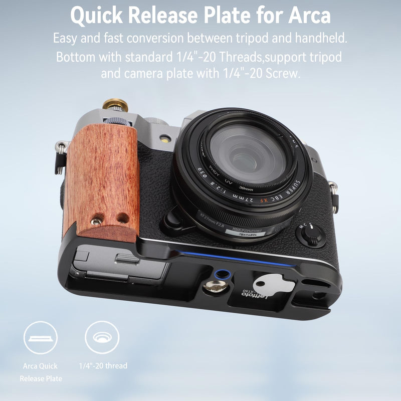 [AUSTRALIA] - LEFTFOTO X-T50 Retro Handgrip L-Shape Bracket Handle with Wooden Grip for Fujifilm X-T50 Camera,with Built-in Bottom Arca Quick Release Plate, with Shutter Button,Black 