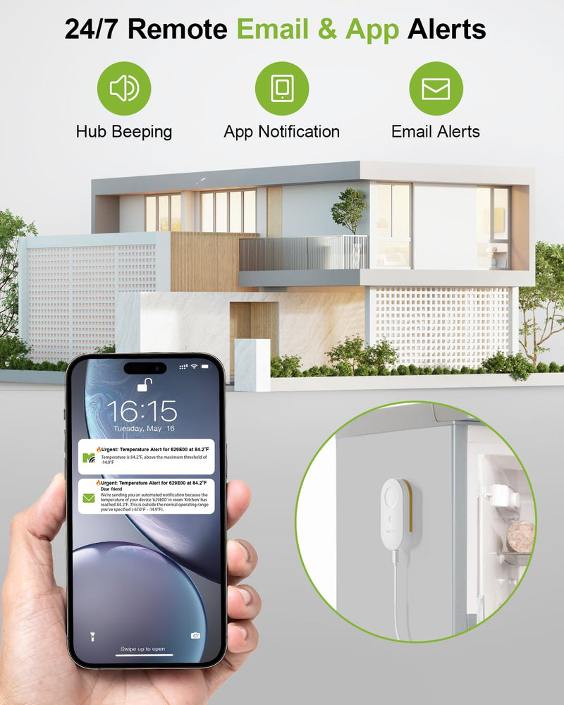 [AUSTRALIA] - MOCREO WiFi Freezer Thermometer Alarm with Digital Monitor Hub, App and Email Alerts, 2-Year Data Export, No Subscription Fee, 2 Remote Temperature Sensors for Home Refrigerator, Fridge, Freezer 1 LCD Hub + 2 Sensors 