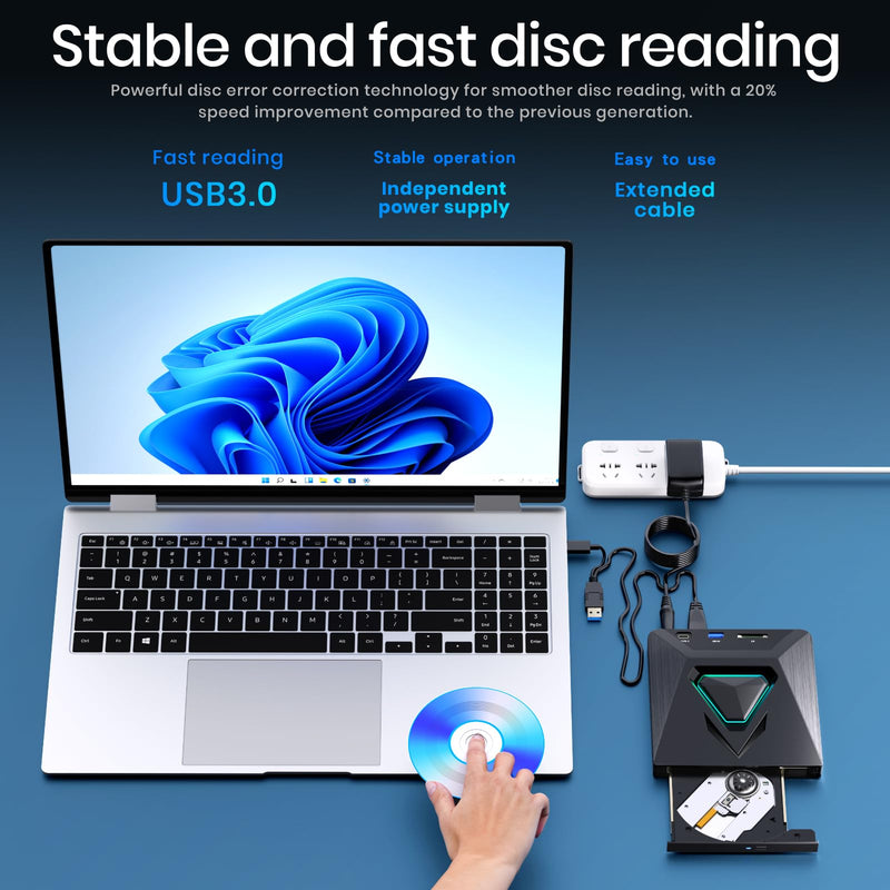Dainty 6-in-1 CD DVD Drive for TV-External Mini CD/DVD Drive with HDMI AV Output, USB/TF Reader. Universal DVD Player forTV/Monitors/PCs/Laptops,Player for Home Theater Stereo System(Black) black