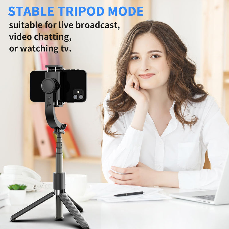 Selfie Stick Head Stabilizer, 360° Swivel Tripod with Wireless Remote, Portable Cell Phone Holder, Self-Balancing Single-Axis Head for Smartphones Tiktok Vlog Youtuber Live Video Recording