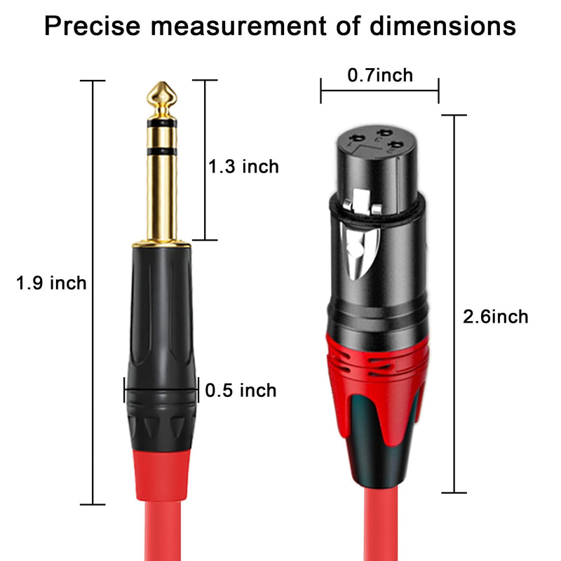 XLR Female to 1/4 (6.35mm) TRS Mono Jack Cable 25FT, 2 Pack, Red and Green, for Dynmic Microphone, Balanced 3 Pin XLR to TRS Plug Mic Cord, Plated Conductors