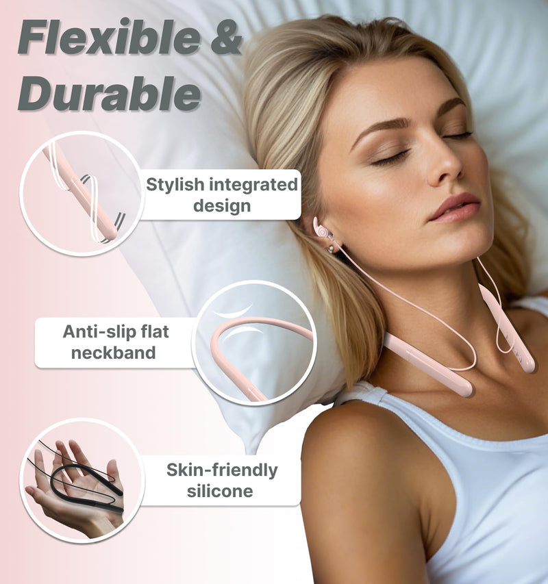 Hmusic Bluetooth Sleep Earbuds for Side Sleepers, Soft Silicone | 30dB Noise Isolation, Built-in White Noise & Mic, 12-Hour Battery, Flat Sleep Headphones for Snoring, Traveling (Pink) Pink