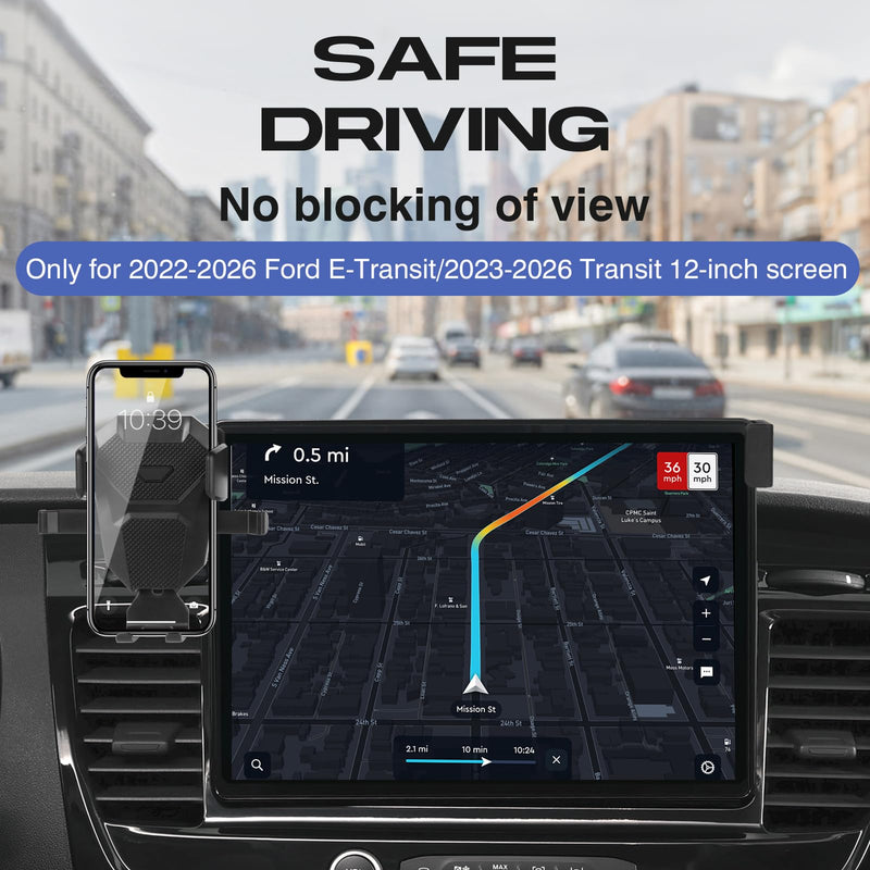 Sunsdrew Car Phone Holder for 2022-2026 Ford Transit Accessories 12" Screen | Hands-Free Ultra Stable Phone Stand for All Phones 360° Rotation Phone Cradles Not Affect Vent For Transit