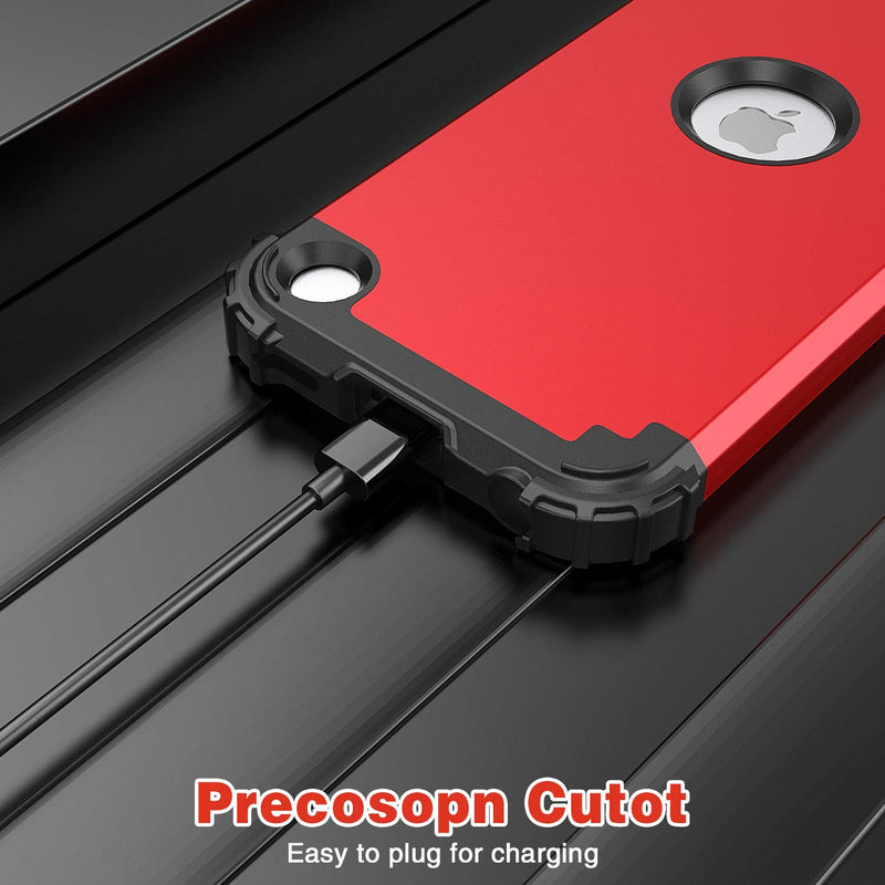 IDweel for iPod Touch 7th Generation Case with 2 Screen Protectors, Hybrid 3 in 1 Shockproof Slim Heavy Duty Hard PC Cover Soft Silicone Bumper Full Body Case for iPod Touch 5/6/7th Gen, Red