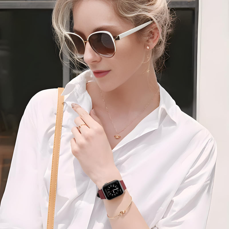 2 Pack Leather Watch Bands Women Men Compatible with Apple Watch(Red And Pink) 38/41/40/42/44/45/46/49mm, Iwatch Straps Smartwatch Replacement Band for Ultra 2/1 SE Serie 10 9 8 7 6 5 4 3 2 1