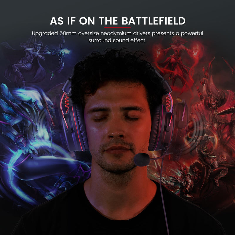 [AUSTRALIA] - EKSA E900 Gaming Headset with Microphone - PC Headset with Detachable Noise Canceling Mic, 3D Surround Sound, Wired Headphone for PS4, PS5, Xbox, Computer, Laptop, Switch, Handheld (3.5MM Jack) Red 
