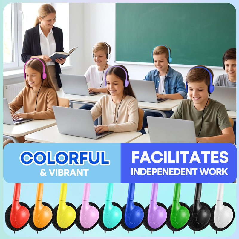 USB C Headphones Bulk 20 Pack for Classroom School Kids, Wholesale Durable On-Ear Headset for Students Teens, Compatible with Chromebook Laptop Tablet Smartphones (HY857C, 20 Mixed)