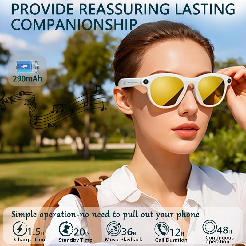Smart Glasses with Camera AI (White, 2MP Pixel)