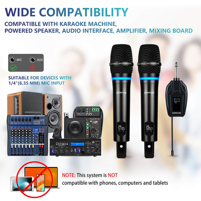 2 Channel Rechargeable Wireless Microphone System, Pro UHF Metal Handheld Wireless Microphones Cordless Mics with Mini Receiver, Channel Control for Karaoke Singing Church Rechargeable WM-2 2 Handheld