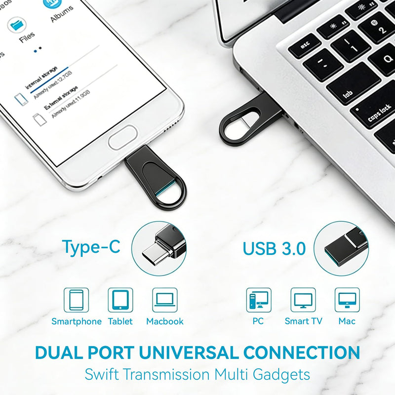 512GB Dual USB 3.2 Gen 1 Type-C Jump Drive, Champagne Silver Rotatable Metal Thumb Drive, Fast Transmission, Safely Store Your Cherished Digital Memories Anytime-Black black