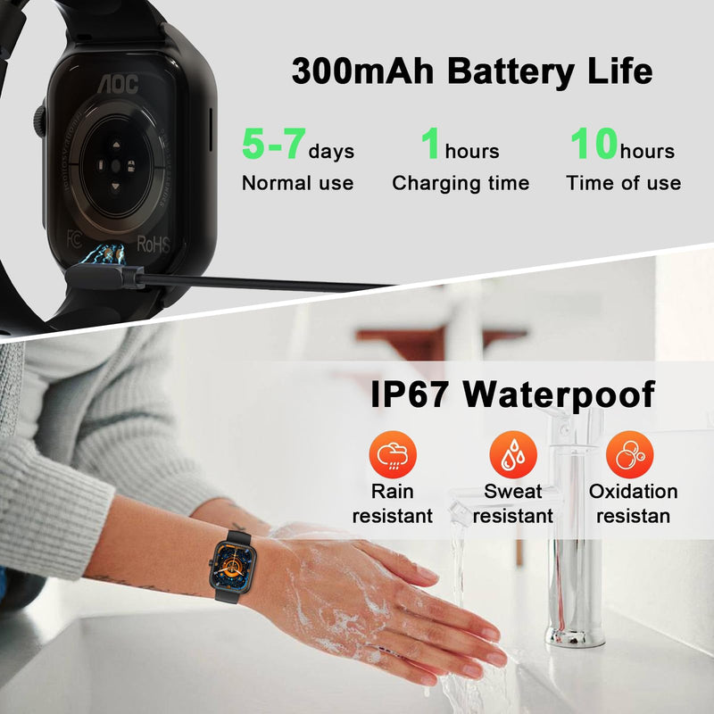 AOC Smart Watch with 1.95" AMOLED Display, ChatGPT AI& Bluetooth Call, Fitness Tracker for Women Men, Heart Rate & Sleep Monitor, 100+ Sports Modes, 10 Days Battery, IP68 Waterproof, Silver