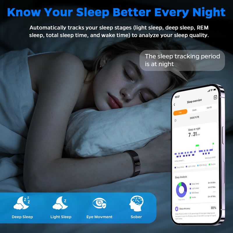 Smart Fitness Tracker Bracelet for Women & Men with Sleep Monitoring | 24/7 Heart Rate & Blood Oxygen Monitor, Activity Tracker with 7-Day Battery, Step Counter, Fitness Watch for Android & iPhone