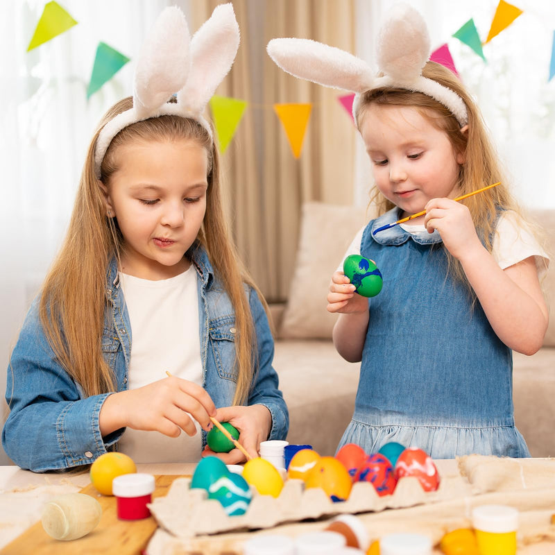 Morcheiong 24 Pcs Wooden Egg Shakers, DIY Egg Shakers Musical Instruments Set with 24 Pcs Multicolor Pens, Egg Maracas Easter Egg Favors for Kids