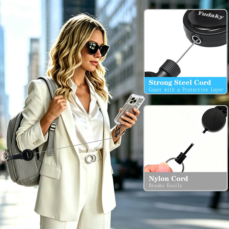 Anti-Theft Phone Strap, Retractable Steel Line Phone Lanyard with Tether Tab for Phone Black