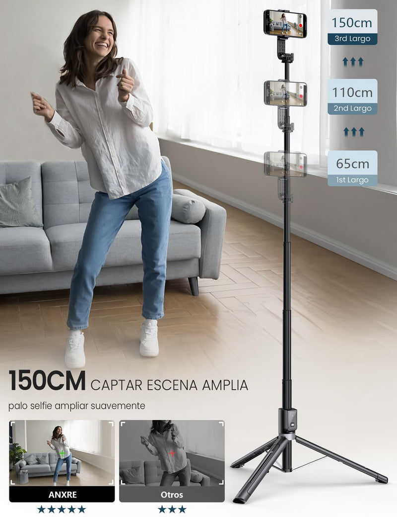 60" Phone Tripod & Selfie Stick Tripod with 2 Lights,Wireless Phone Selfie Stick Tripod Compatible with 4''-7'' iPhone/Android Samsung Smartphones Selfie Stick for Travel Video Record Vlog Black