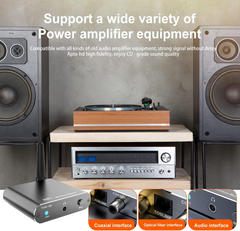 [AUSTRALIA] - Bluetooth 5.2 Receiver Adapter for Old Home Stereo Receiver Speakers, Wireless Audio Transmitter Receiver for Headphones, Support Aux, Coxial and Optical Outputs 