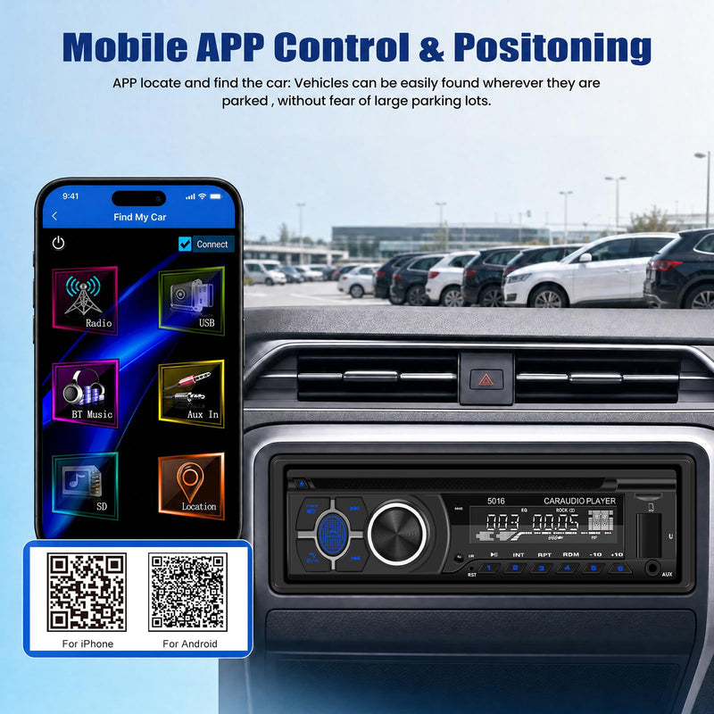SIXWIN Single Din Car Stereo with Double BT Voice Assistant Find Car Function Audio Recording APP Control FM AM CD DVD Car MP3 Player USB AUX Port Car Audio System P3-support DVD