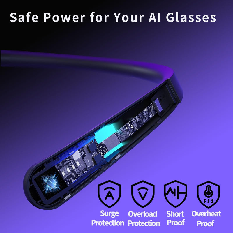 Battery Pack for AI Smart Glasses - Compatible with Rayneo X3 Pro | Ultra-Light Hanging Neckband Power Bank, Universal USB-C Backup Energy Supply Type-C